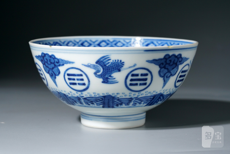 清光绪 青花云鹤八卦纹碗 - 图5